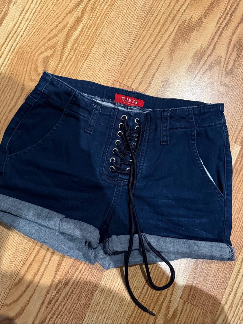 GUESS Navy Lace-Up Jean Shorts